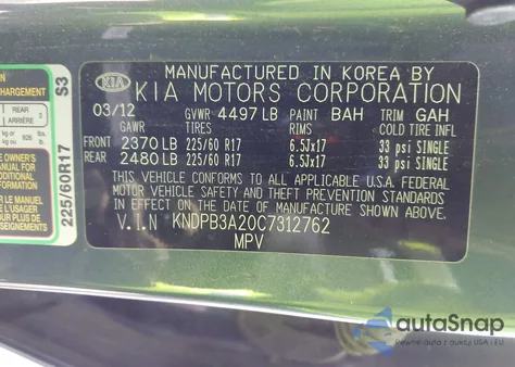 2012 Kia Sportage Lx from USA, damaged, VIN KNDPB3A20C7312762